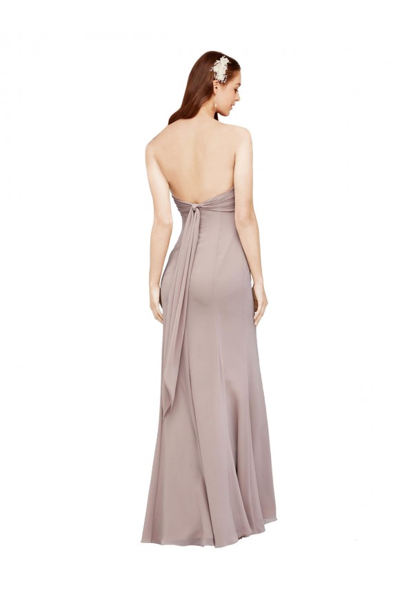 Discount Fit and Flare Long Chiffon Bridesmaid Dress / Prom Dress with Sash and Open Back