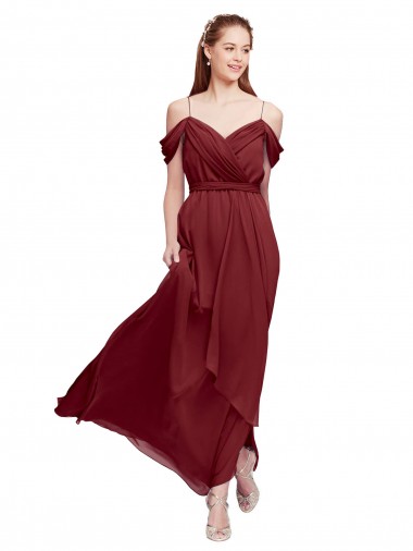 Discount Grecian Inspired Draped Off the Shoulder Long Chiffon Bridesmaid Dress