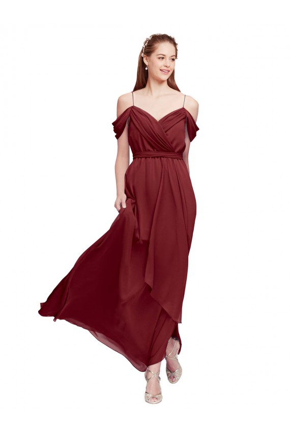 Discount Grecian Inspired Draped Off the Shoulder Long Chiffon Bridesmaid Dress