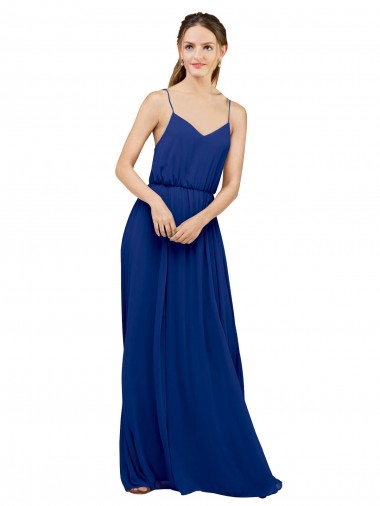 Discount Long Chiffon Bridesmaid Dress with Spaghetti Strap Bodice