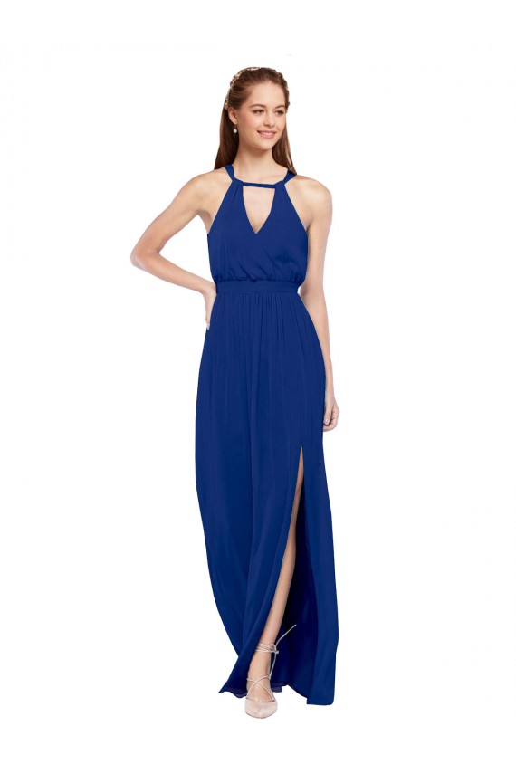 Discount High Keyhole Neck Long Chiffon Bridesmaid Dress with Slit