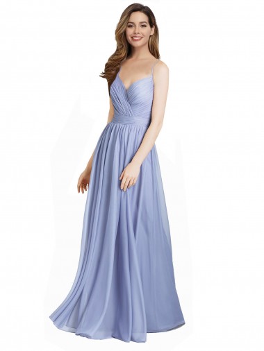 Discount Ruched Criss Over Bodice Chiffon Bridesmaid Dress with Lace Open Back