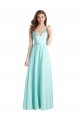 Discount Long V-Neck Chiffon Bridesmaid Dress with Satin Bodice