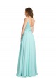 Discount Long V-Neck Chiffon Bridesmaid Dress with Satin Bodice