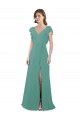 Discount Full Length Chiffon Bridesmaid Dress with Ruffled Cap Sleeves and Side Slit