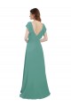 Discount Full Length Chiffon Bridesmaid Dress with Ruffled Cap Sleeves and Side Slit
