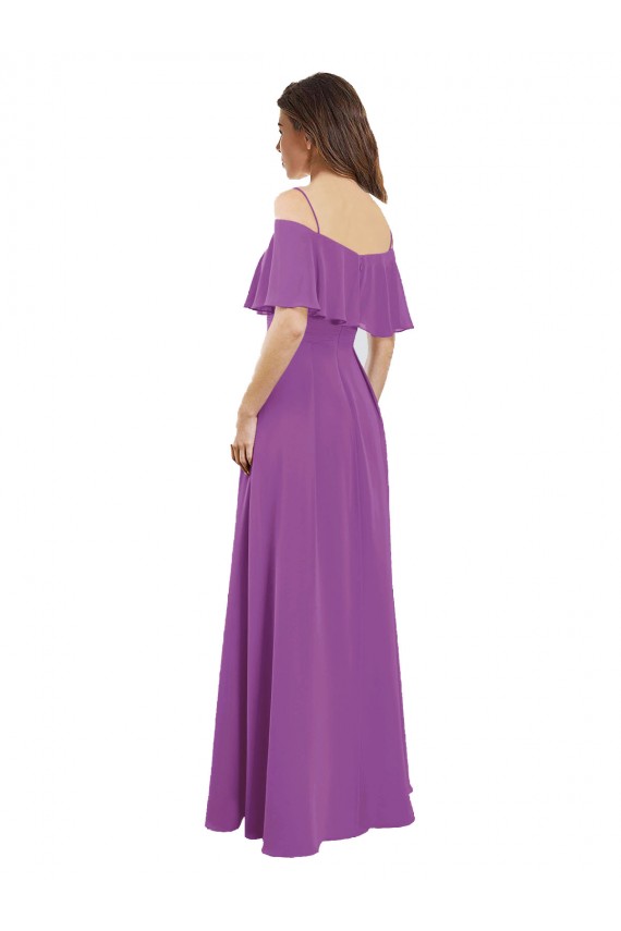 Discount Draped Off The Shoulder Chiffon Bridesmaid Dress with Spaghetti Straps and Ruffled Neckline