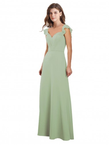 Discount Draped Sweetheart Chiffon Bridesmaid Dress with Ruffled Cap Sleeves
