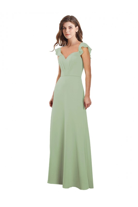Discount Draped Sweetheart Chiffon Bridesmaid Dress with Ruffled Cap Sleeves