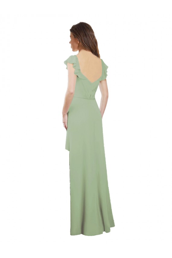 Discount Draped Sweetheart Chiffon Bridesmaid Dress with Ruffled Cap Sleeves