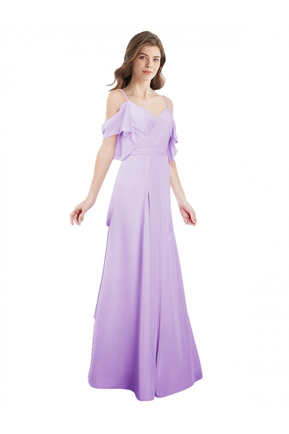Discount Chiffon Bridesmaid Dress with Draped Sweetheart Bodice and Off The Shoulder Flounces