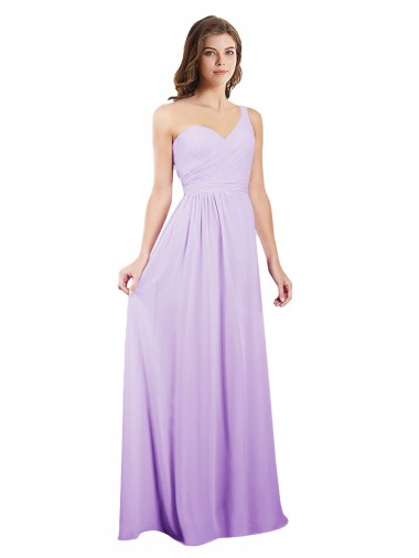 Discount Draped One Shoulder A-Line Long Chiffon Bridesmaid Dress