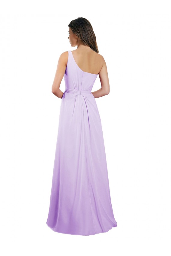 Discount Draped One Shoulder A-Line Long Chiffon Bridesmaid Dress