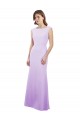 Discount Chiffon Column Bridesmaid Dress with High Round Neckline and Cap Sleeves
