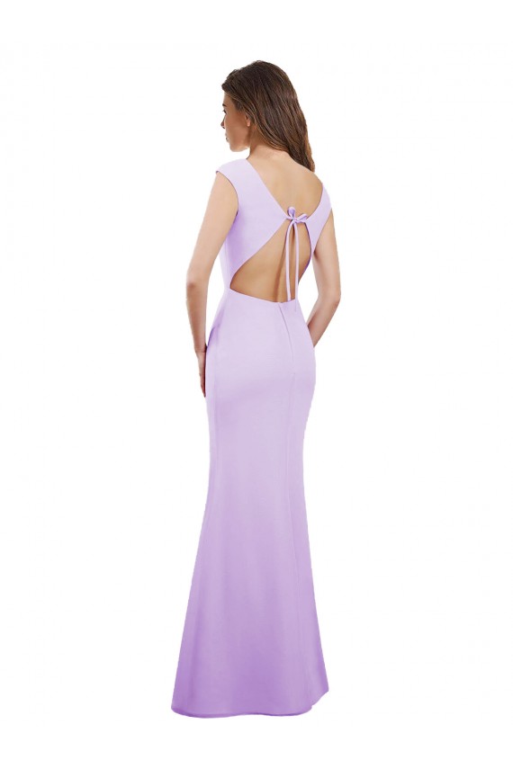 Discount Chiffon Column Bridesmaid Dress with High Round Neckline and Cap Sleeves