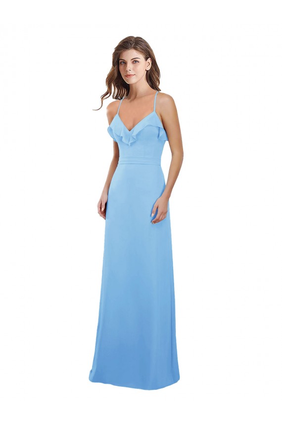 Discount Slim Chiffon Bridesmaid Dress with Ruffled Sweetheart Neckline