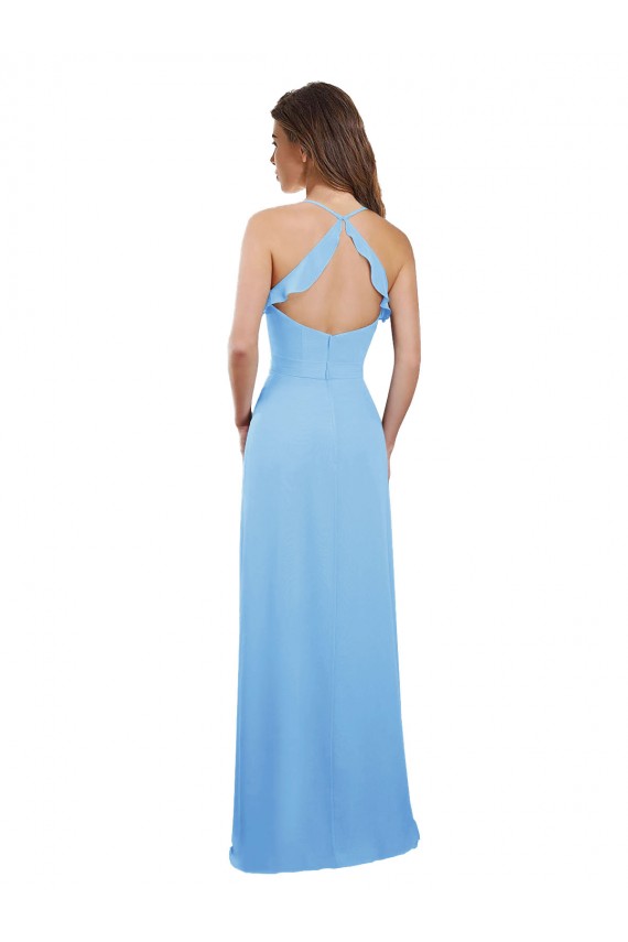 Discount Slim Chiffon Bridesmaid Dress with Ruffled Sweetheart Neckline