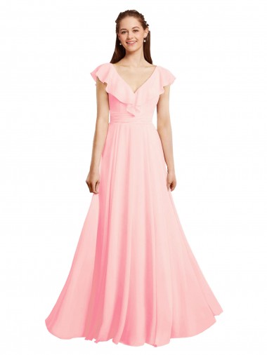 Discount Chiffon A-Line Dress with Full Circle Skirt and Gathered Waistband
