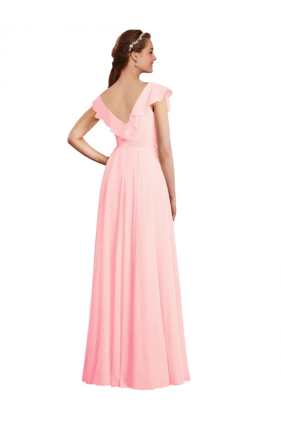 Discount Chiffon A-Line Dress with Full Circle Skirt and Gathered Waistband