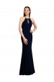 Discount Fluted Long Chiffon Bridesmaid Dress with Halter Neckline and Keyhole