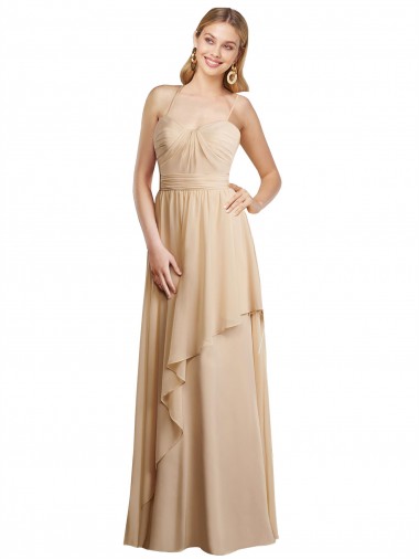 Discount Draped Long Chiffon A-Line Dress with Cascading Ruffles