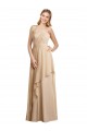 Discount Draped Long Chiffon A-Line Dress with Cascading Ruffles