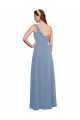 Discount Single Shoulder Strap Long Chiffon Bridesmaid Dress with Cascading Ruffles
