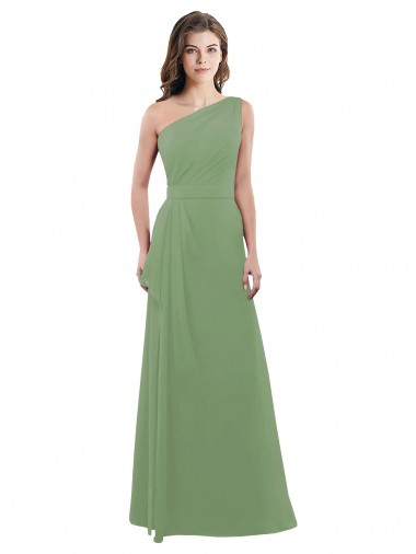 Discount One Shoulder Chiffon Bridesmaid Dress with Pleats and Side Slit