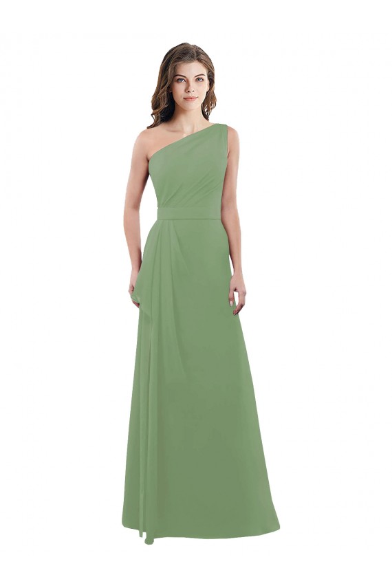 Discount One Shoulder Chiffon Bridesmaid Dress with Pleats and Side Slit