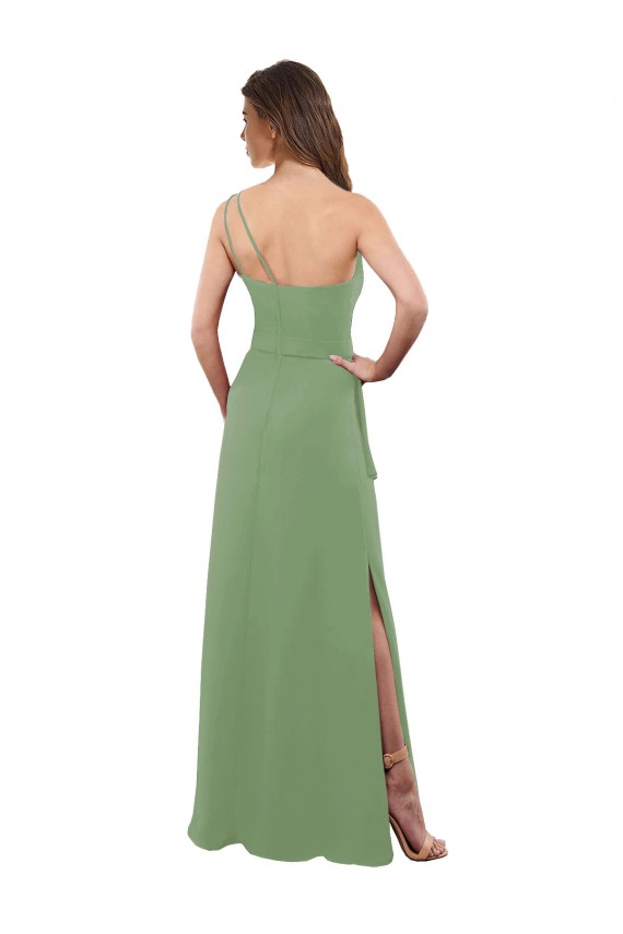 Discount One Shoulder Chiffon Bridesmaid Dress with Pleats and Side Slit