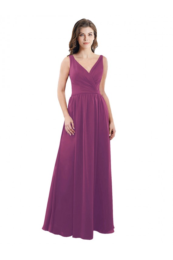Discount Long Chiffon A-Line Bridesmaid Dress with V-Neck Wrap Bodice