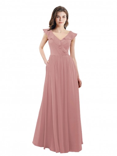 Discount Chiffon A-Line Bridesmaid Dress with V-Neck Wrap Bodice
