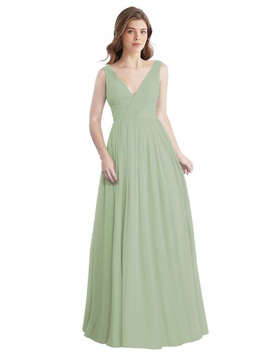 Discount V-Neck A-Line Long Chiffon Bridesmaid Dress with Draped Bodice