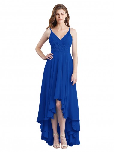 Discount Draped High Low Chiffon Bridesmaid Dress with Cross Over Bodice