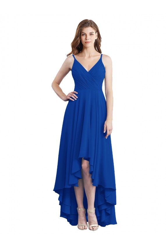 Discount Draped High Low Chiffon Bridesmaid Dress with Cross Over Bodice
