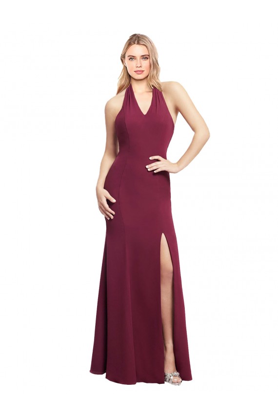 Discount Chiffon Mermaid Bridesmaid Dress with Back Tie Halter Straps and Side Slit