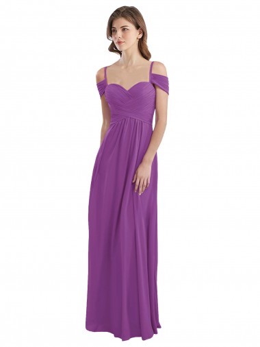 Discount Cold Shoulder Long Chiffon Bridesmaid Dress with Ruching Details