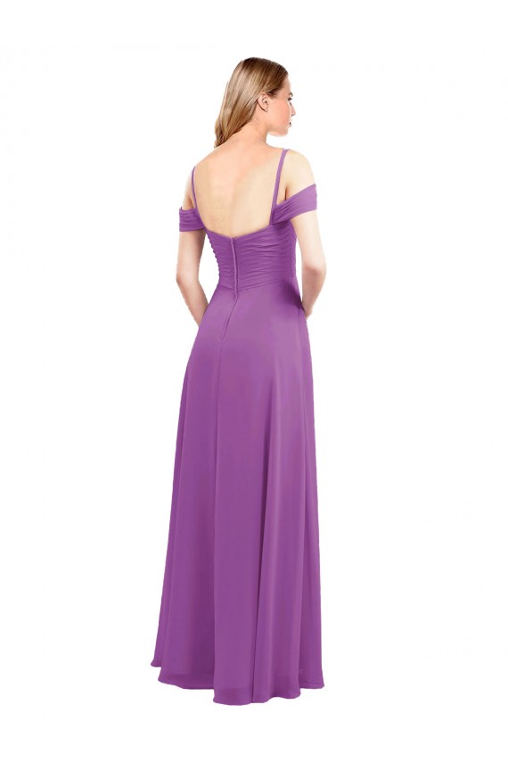 Discount Cold Shoulder Long Chiffon Bridesmaid Dress with Ruching Details