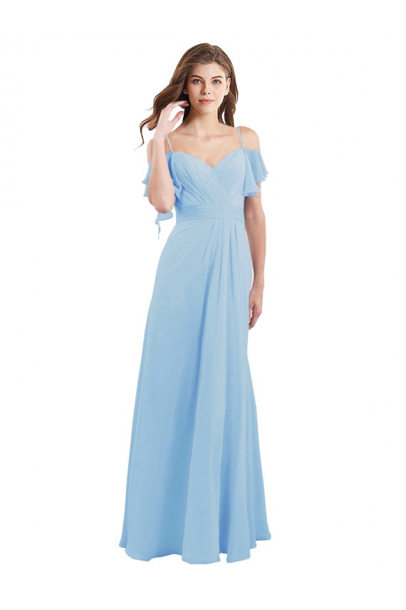 Discount Cold Shoulde Chiffon Bridesmaid Dress with Wrap Bodice