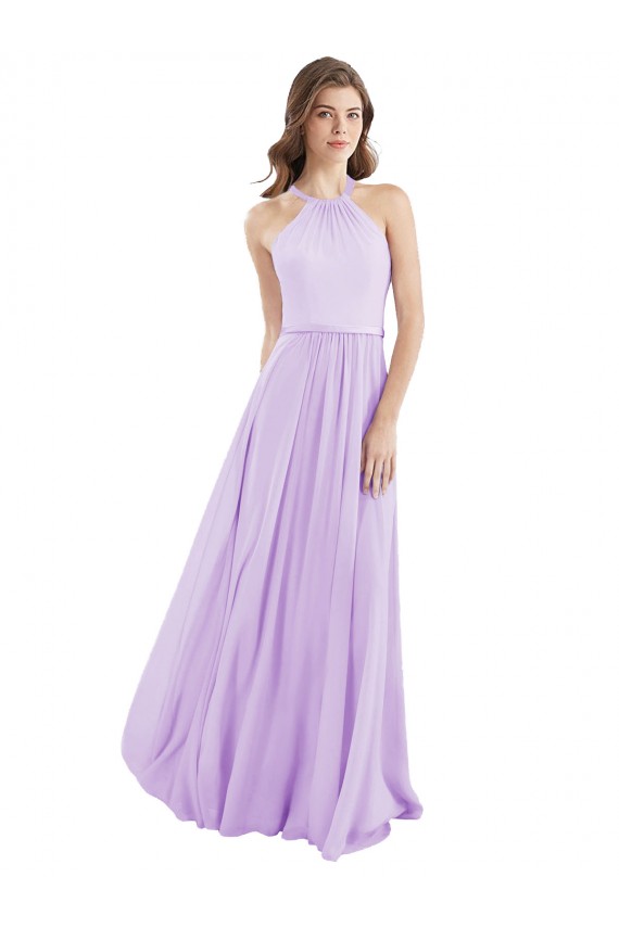 Discount Halter Chiffon A-Line Bridesmaid Dress with Flounce Back
