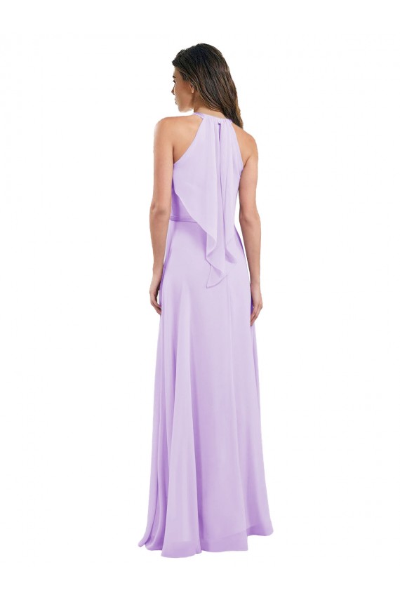 Discount Halter Chiffon A-Line Bridesmaid Dress with Flounce Back