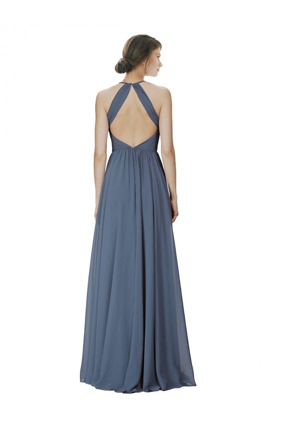 Discount Halter Neck Ruched Bodice Chiffon Bridesmaid Dress