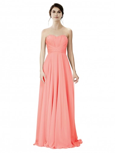 Discount Strapless Chiffon Bridesmaid Dress with Ruched Sweetheart Neckline