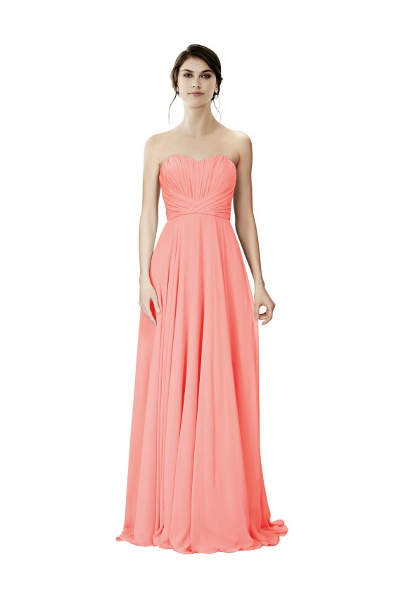 Discount Strapless Chiffon Bridesmaid Dress with Ruched Sweetheart Neckline