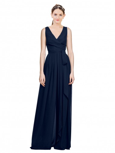 Discount V-Neck Ruched Chiffon Bridesmaid Dress with Waistband