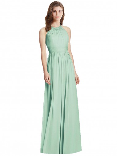 Discount Cutout Open Back Shirred Halter Maxi Bridesmaid Dress