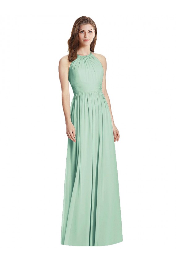 Discount Cutout Open Back Shirred Halter Maxi Bridesmaid Dress