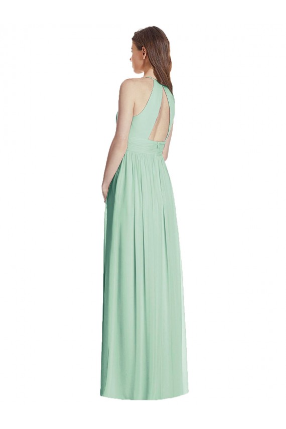 Discount Cutout Open Back Shirred Halter Maxi Bridesmaid Dress
