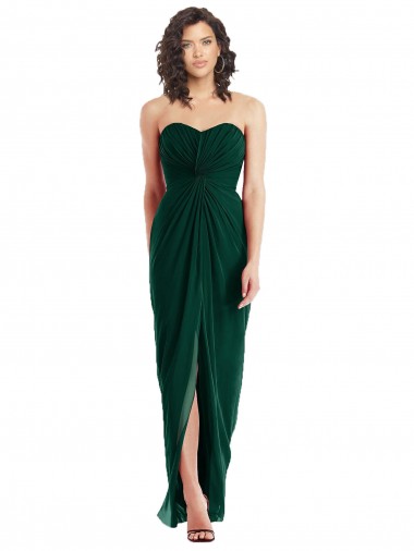 Discount Twist Front Draped Chiffon Bridesmaid Dress with Slit