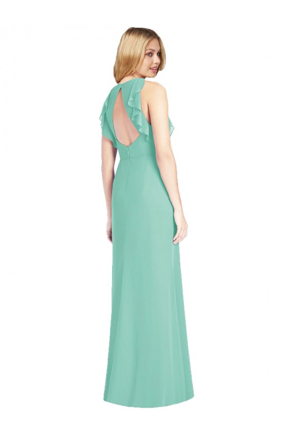 Discount Jewel Neck Mermaid Open Back Chiffon Bridesmaid Dress